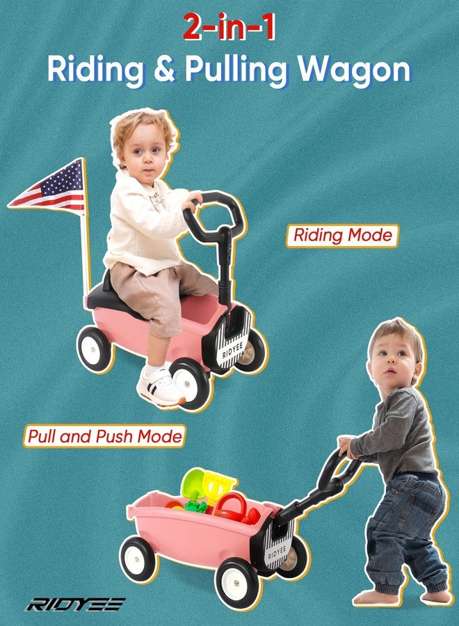 RIDYEE 2-in-1 Toy Wagon for Toddlers 1-3, Kids Pull-Along Wagon with Removable Seat and Adjustable Handlebar, Baby Push Walker with 8L Large Basket, Steering Limit, DIY Sticker, Pink - Image 2